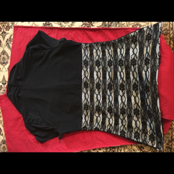 Black dress top with overlay design over white. - Picture 4 of 4